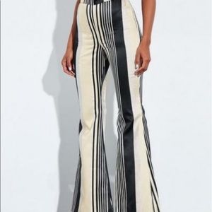 PEACE + LOVE SILVER METALLIC STRIPE FLARE PANTS